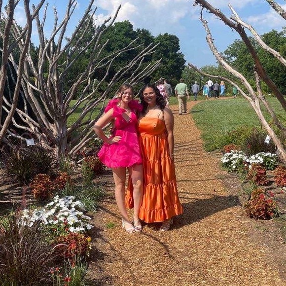 SELFIE LESLIE CHANTILLY TIED SHOULDER MINI DRESS FUCHSIA - Picture 2 of 5